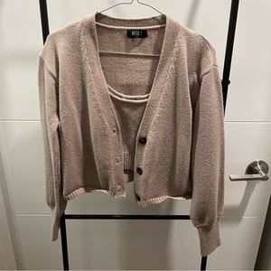 Cardigan and Tank Set Beige Cropped